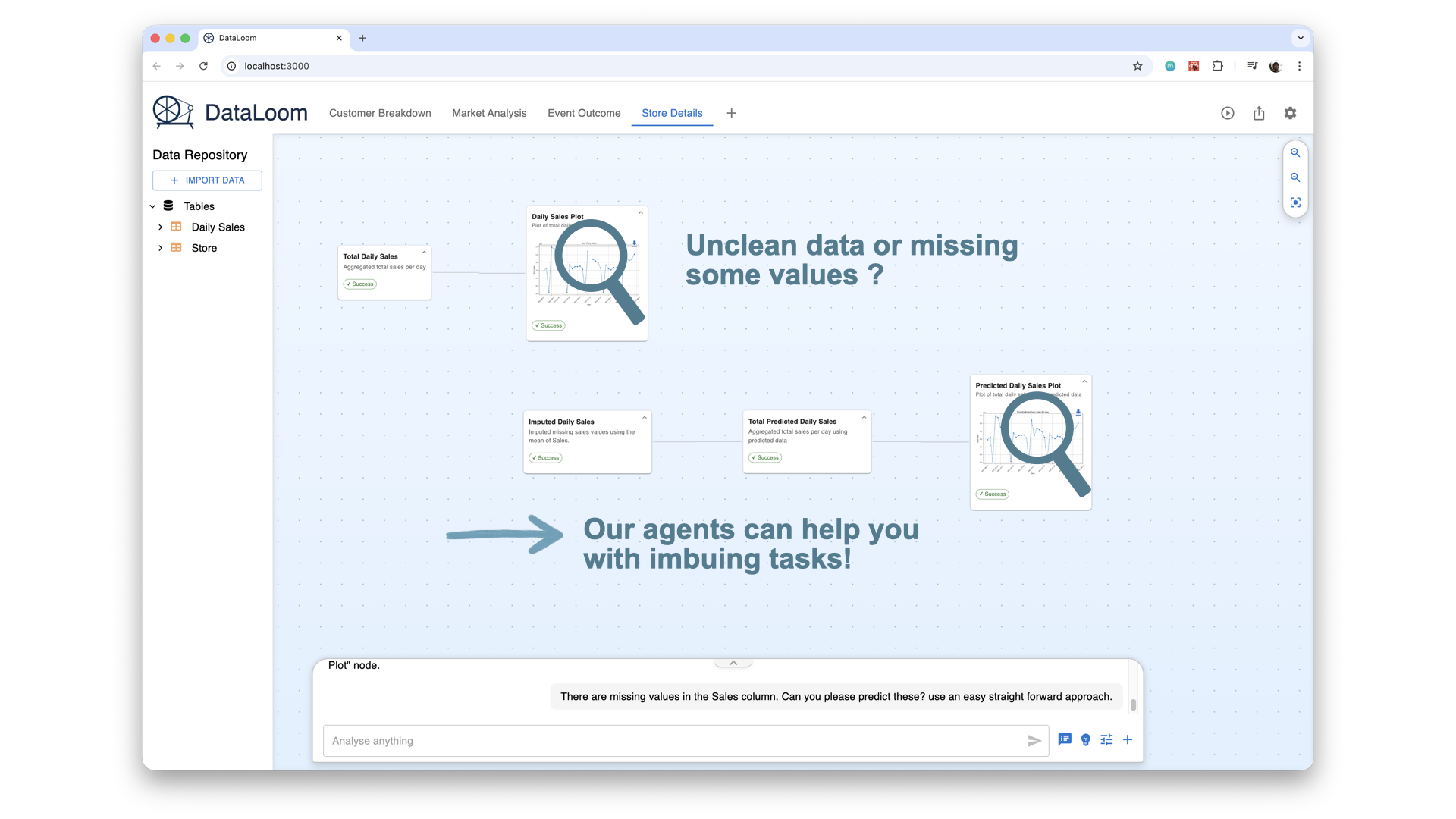 DataLoom screenshot of reusable workflows and runs
